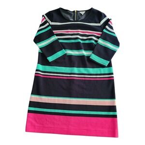 Crown & Ivy Womens‎ Quarter Sleeve Back Zip Striped Navy Knee Length Dress 0X